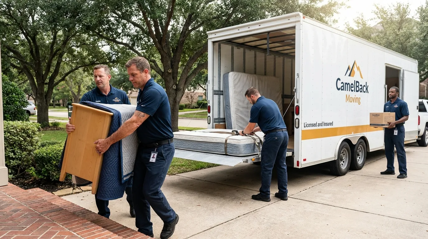 Crew loading residential truck for cross-state move from Saraland, AL