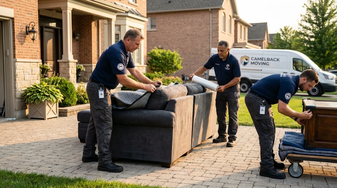 Large estate moving crew wrapping furniture in Saraland, AL