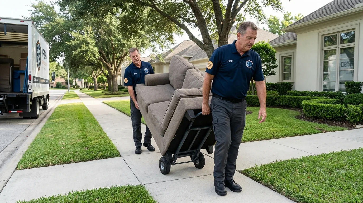 Local residential moving crew loading furniture in Saraland, AL